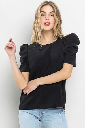 Keyhole Back Puff Sleeve Top