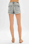 Mid Rise Fray Hem Grey Denim Shorts
