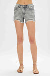 Mid Rise Fray Hem Grey Denim Shorts