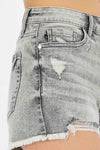 Mid Rise Fray Hem Grey Denim Shorts