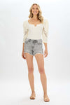 Mid Rise Fray Hem Grey Denim Shorts
