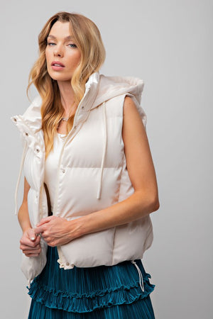 Shiny Faux Leather Puffer Vest