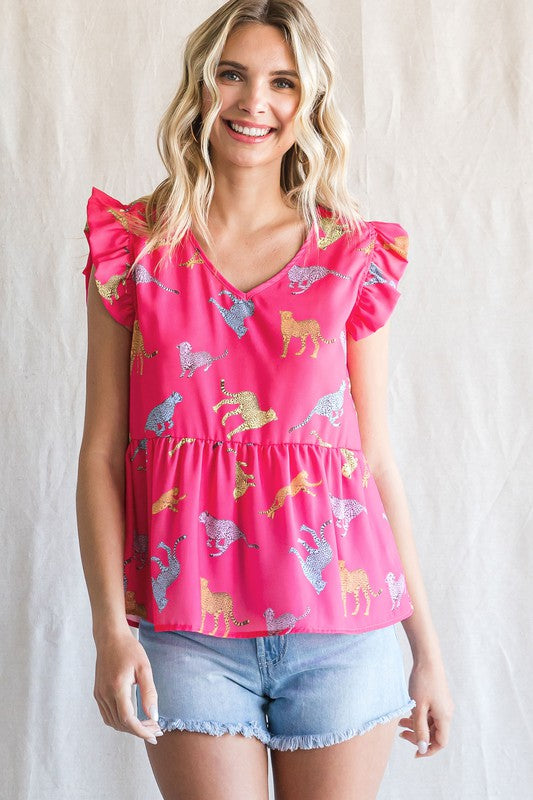 Multi Cheetah Babydoll Top