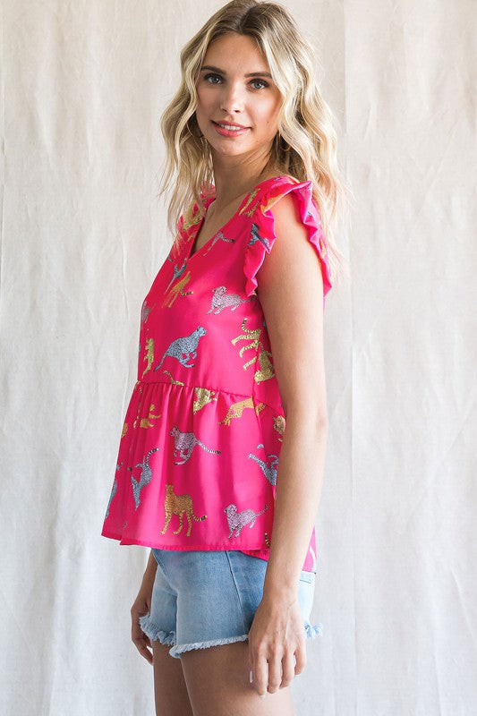 Multi Cheetah Babydoll Top