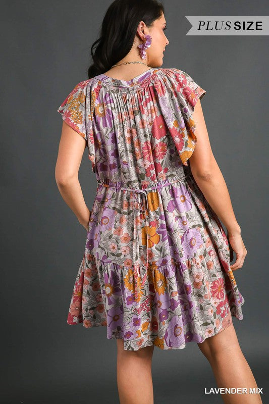 Plus Split Neck Floral Dress