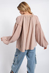 Gauze Sleeve Tie Front Top