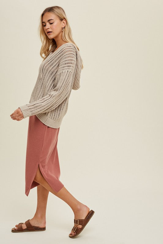 Open Knit Hoodie Sweater Top