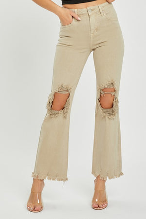 HR Distressed Knee Straight Jeans