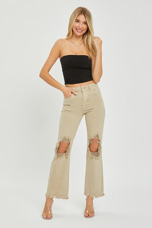 HR Distressed Knee Straight Jeans