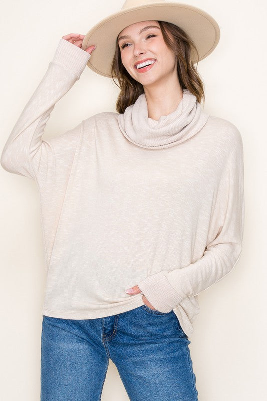 Marled Knit Turtleneck Top