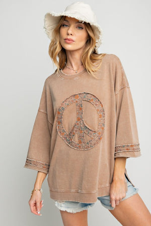 3/4 Sleeve Knit Peace Sign Top