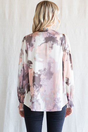 LS Satin Smudge Print Top