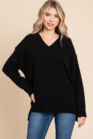 VNeck Solid Sweater Top