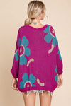Plus Half Sleeve Flower Sweater Top