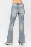 Mid Rise Tinted Pin Tack Flare Jeans