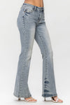 Mid Rise Tinted Pin Tack Flare Jeans