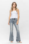 Mid Rise Tinted Pin Tack Flare Jeans