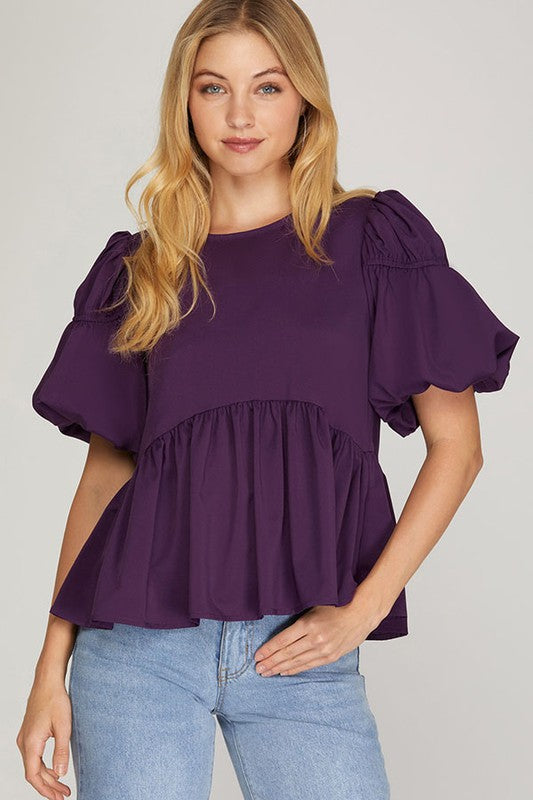 Puff Sleeve Woven Babydoll Top