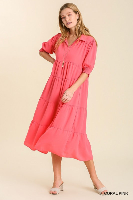 Collar Tier Smock Sleeve Maxi Dress