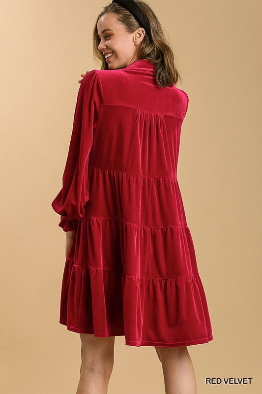 Lace Trim Velvet Collar Dress