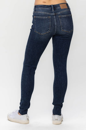 Mid Rise Vintage Raw Hem Skinny Jeans