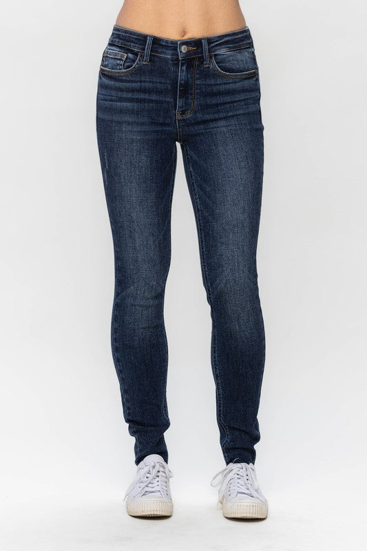Mid Rise Vintage Raw Hem Skinny Jeans
