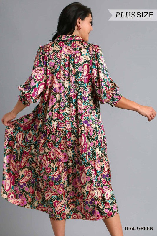 Plus Floral Paisley Midi Dress
