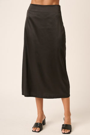 Side Slit Satin Midi Skirt