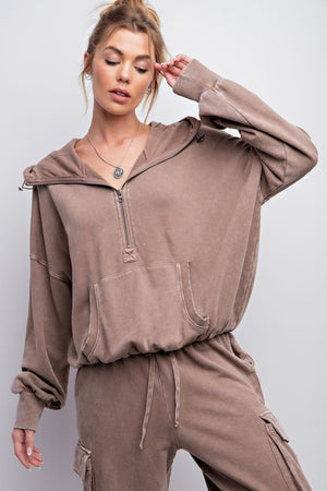 Kangaroo Pocket Half Zip Hoodie Top