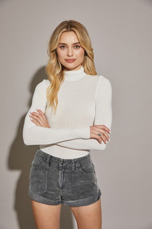 High Neck Long Sleeve Solid Top