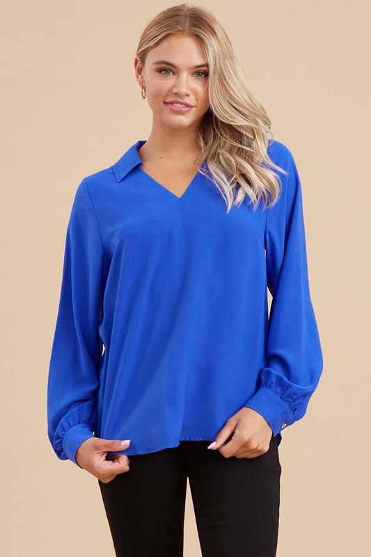 Solid LS VNeck Collar Top