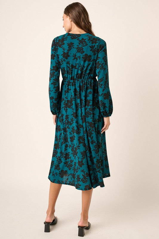 Flower Print Surplice Midi Dress