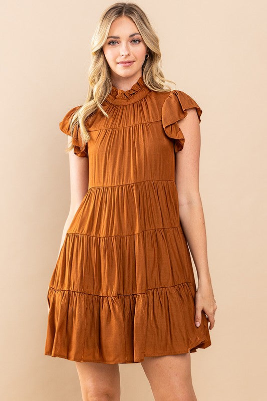 Ruffled High Neck Tier Dress