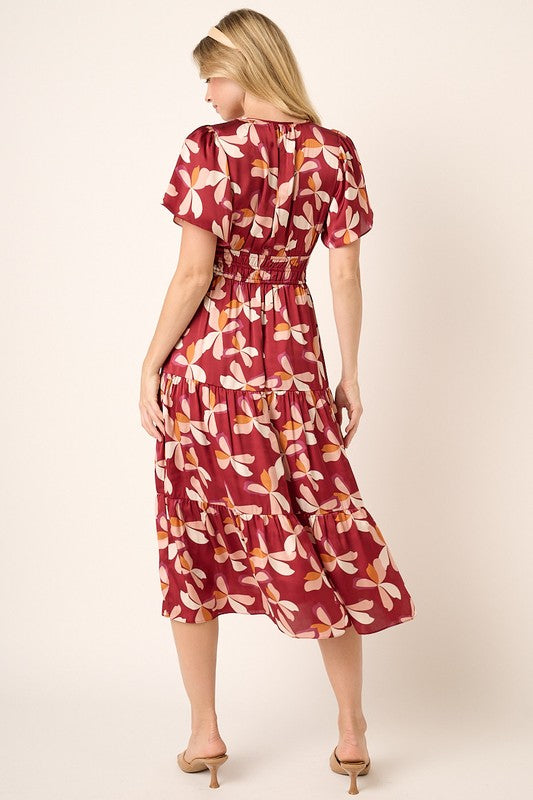 red floral flutter sleeve midi dress Nobody's Child - Faith V-Neck Flutter Sleeve Midi Dress - Women - Viscose - 6 UK
