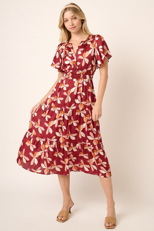 Floral Flutter Sleeve Midi Dress