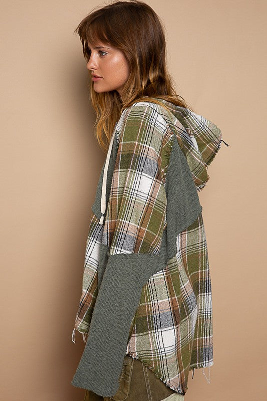 Flannel Sweater Mix Hoodie Top
