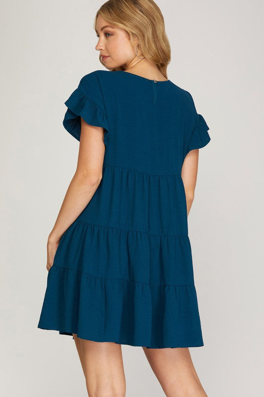 SS Ruffle Sleeve Solid Tier Dress