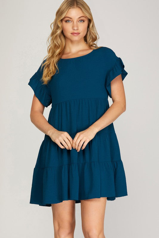 SS Ruffle Sleeve Solid Tier Dress