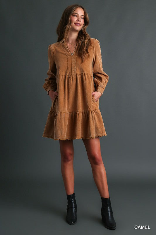 Washed Corduroy Tier Dress