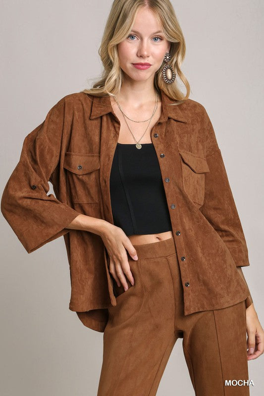 Suede Button Top