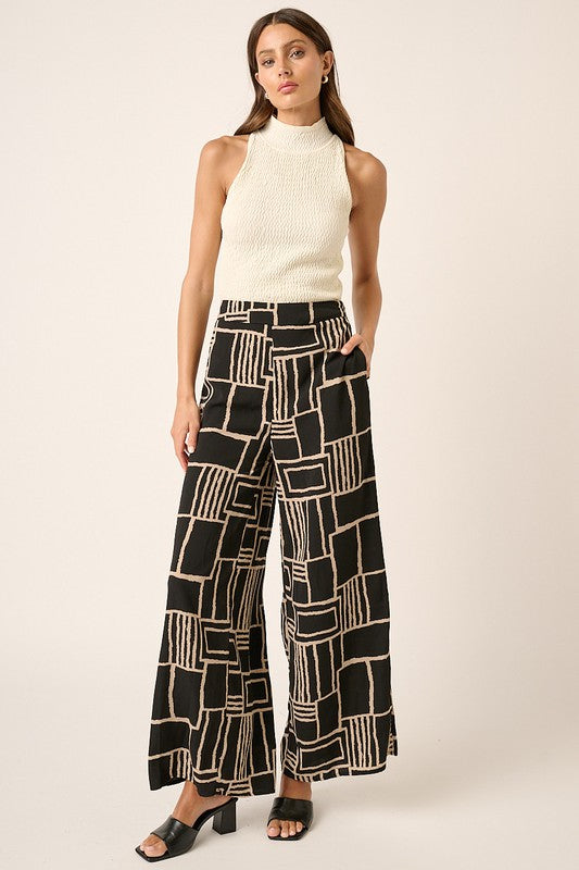 Abstract Print Wide Leg Pants