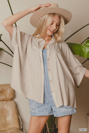 Stripe SS Dolman Button Top