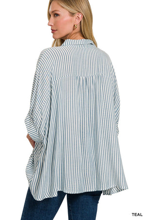 Stripe SS Dolman Button Top