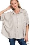 Stripe SS Dolman Button Top