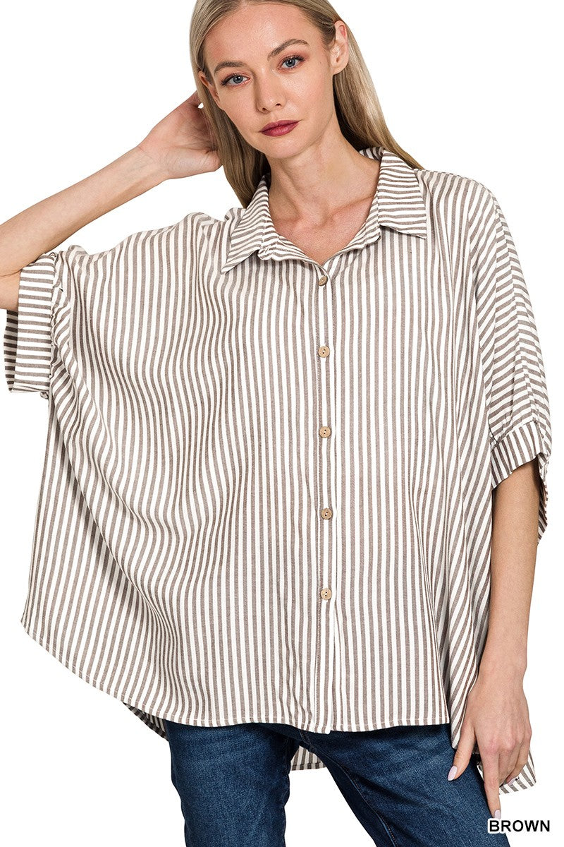 Stripe SS Dolman Button Top