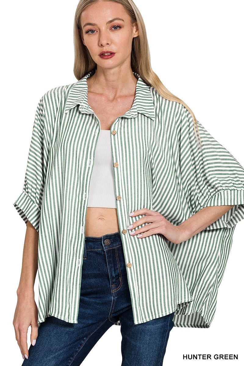 Stripe SS Dolman Button Top