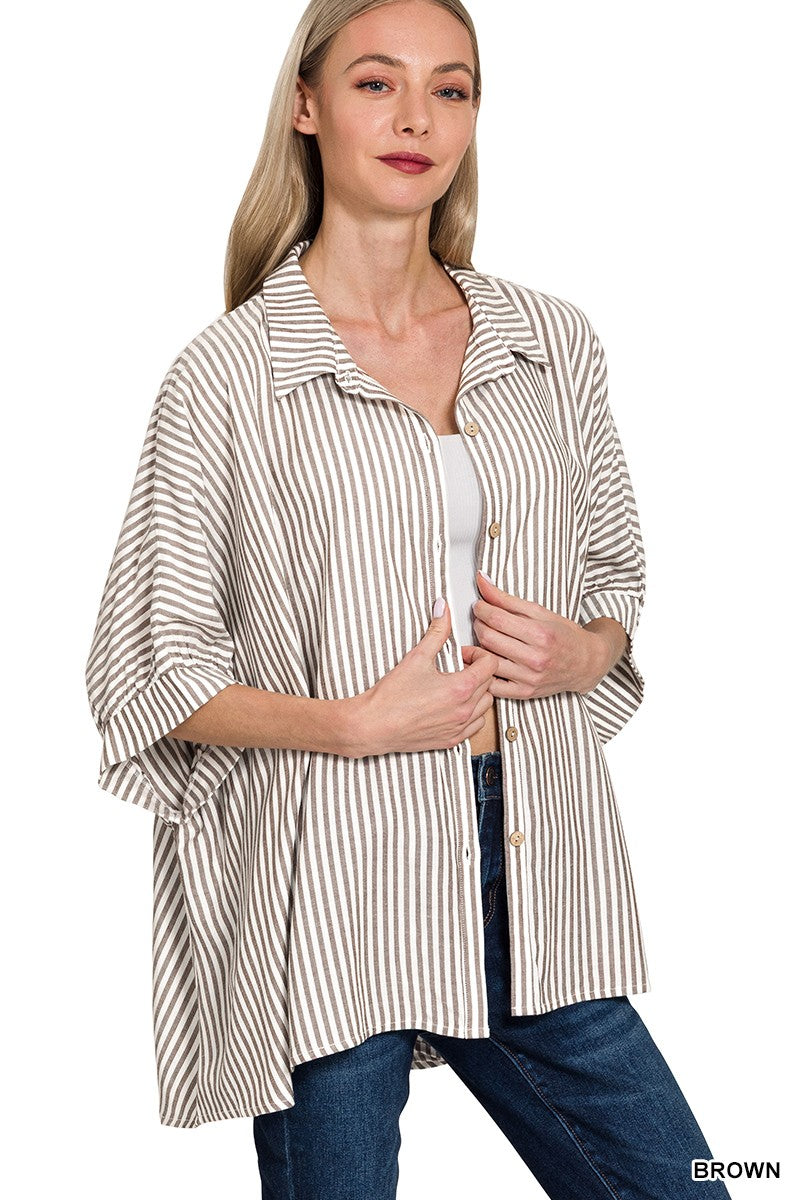 Stripe SS Dolman Button Top