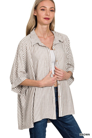 Stripe SS Dolman Button Top