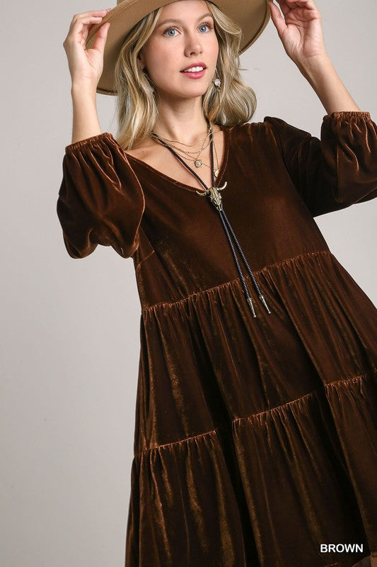 Velvet VNeck 3/4 Sleeve Dress – Free Souls Boutique Velvet VNeck 3/4 Sleeve Dress – Free Souls Boutique