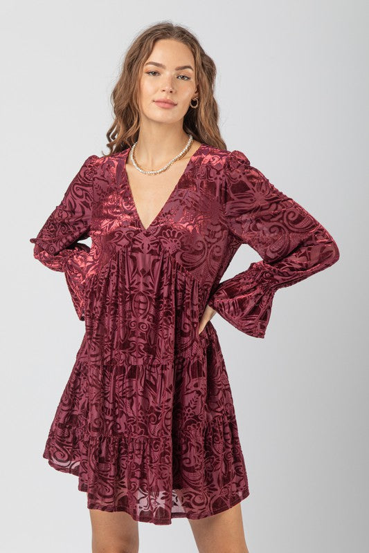 Velvet Jacquard Babydoll Dress